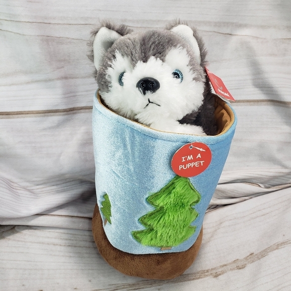 ๐SOLD๐ Aurora Wolf Husky Dog Pop Up Hand Puppet Plush Toy 10 Inch 2015 New - Picture 13 of 13